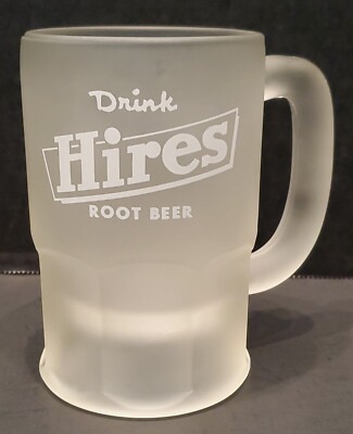 HIRES ROOT BEER MUG - FROSTED GLASS - 4 1/2'' TALL - 1'' WIDE PANELS - EXCELLENT