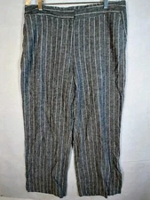 Counterparts Women's Pants Size 16 Linen Blend Grey Stripe Wide Leg