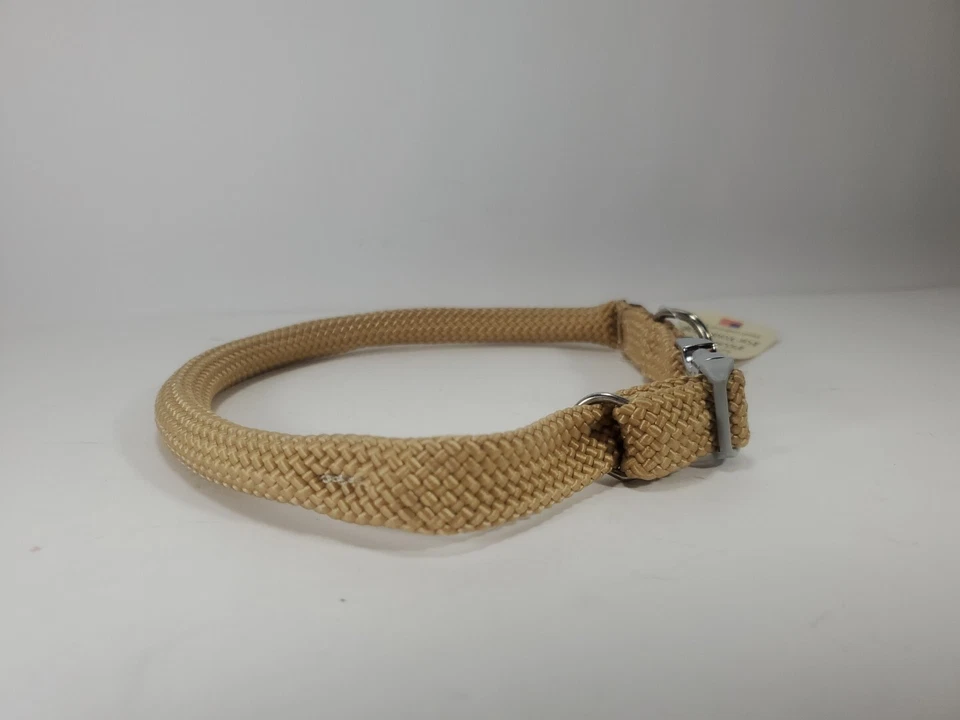 Collar de perro Mendota enrollado doble trenza cuero acento arena mediano 1/2" x 18" Foto 4 de 4