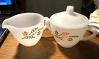 FEDERAL GLASS CO GOLDEN GLORY USA Creamer & Sugar Bowl W/Lid Set Nice Quality