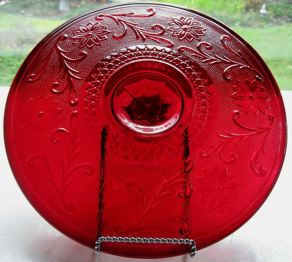 Tiara Indiana Glass Ruby Sandwich Glass Handled 12" Platter Tray Party Server - Image 3 of 4