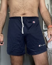 Vintage Champion Navy Mesh Nylon Gym Shorts Size Medium 32-34 1980's USA Made
