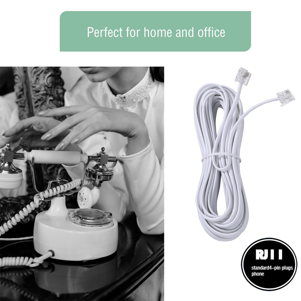 Long Telephone Extension Cord Phone Cable Line Wire, with Standard RJ11