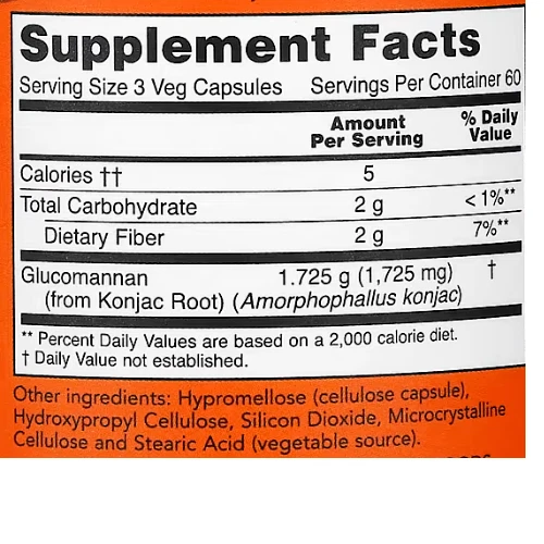 Glucomannan 575mg 5X180 cápsulas Now Foods de Konjac Root Kosher - Imagem 2 de 2