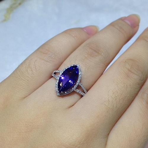 Purple Zirconia Cz Ring Women's 925 Silver Exaggerated Engagement Ring Size 6-10 - Picture 3 of 10