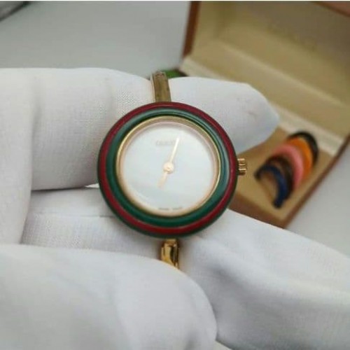 GUCCI Change Bezel Set 11/12.2 Wristwatch Gold Band Analog Round White Dial image 5