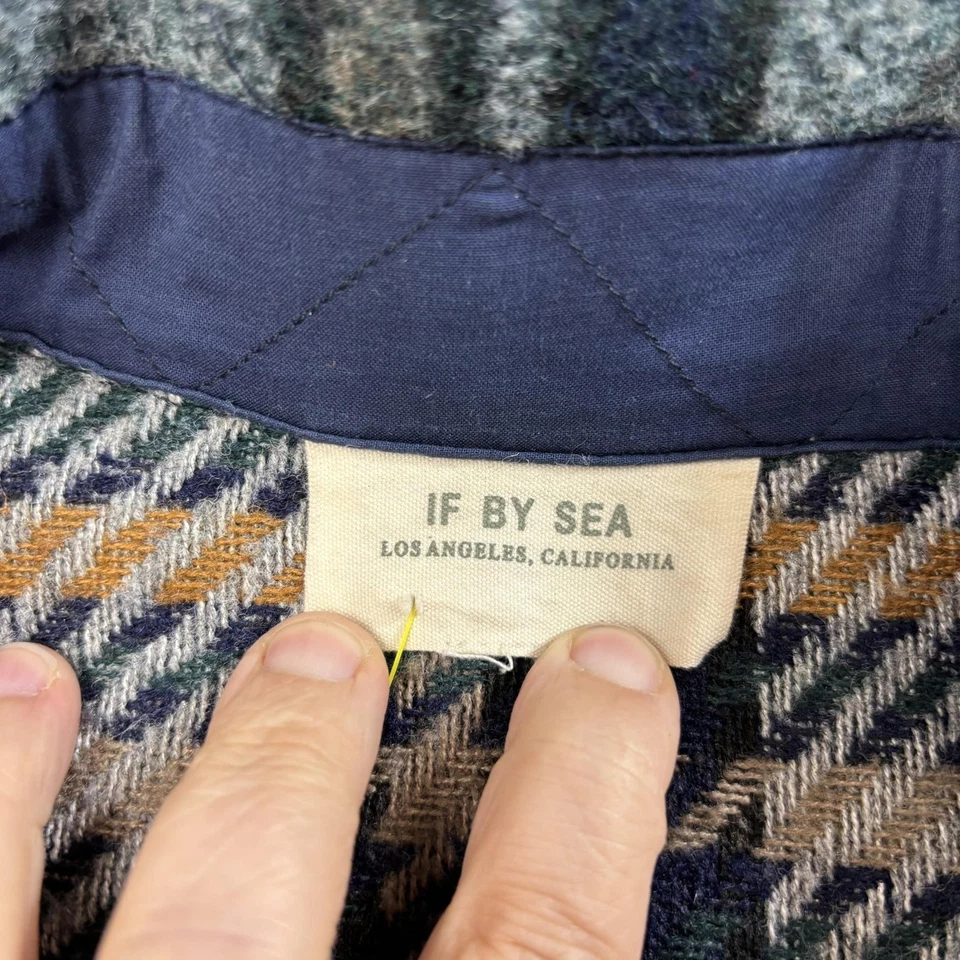 If By Sea Anthro 外套女式小号蓝色格子长衬衫夹克口袋传统 — 第 3/4 张图片