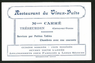 Werbebillet Trébeurden, Mlles Carre, Restaurant di Vieux-puite, Cuisine Soignée 