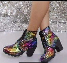 NWT Sequin Lace Up Boots Size 8