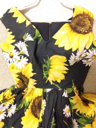 Dolce Gabbana Silk One Piece Sunflower Sleeveless Dress Party Black Size 36 - Picture 3 of 9