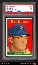 1958 Topps #60 Del Ennis Yellow Name Cardinals RARE VARIATION PSA 7 - NM