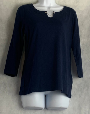 Karen Scott Women's 3/4-Sleeve Grommet-Neck Knit Top, Navy Blue, Small