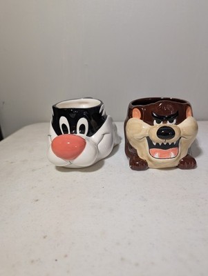 RARE Vintage 1989 Applause Sylvester And Tazmanian Devil Looney Tunes Mugs