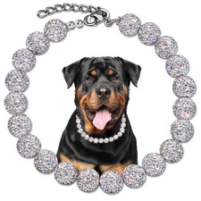 Diamond Beaded Dog Collar, Sparkling Adjustable Pet Jewelry Gift Box, Bling D...