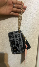 Juicy Couture Logo ID/Document Holder Lanyard Wallet w/ Chain Black Gold Pink