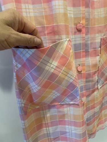 Vintage Handmade Pink/Purple/Orange Madras Plaid Duster House Dress with Pockets - Picture 3 of 4