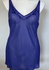 Vintage Victoria  s Secret Sheer Blue Floral Embroidered Slip Nightgown L Y2K