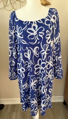 Yarn & Sea Blue Floral Tunic Dress Boho Beach Cover Up Small