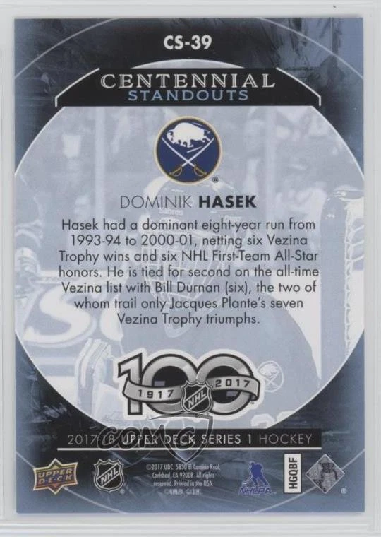 2017-18 Upper Deck Centennial Standouts Dominik Hasek #CS-39 HOF - Image 2 of 2