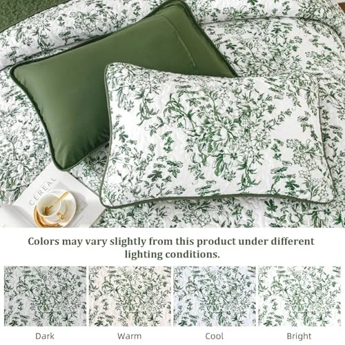 WONGS BDEEING Juego de Cama Edredón Edredón Tamaño Queen con 2 Queen (96"W×90"H) Verde Foto 3 de 4