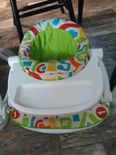 Multicolor Baby High Chair with Removable Tray and Patterned Cushion
