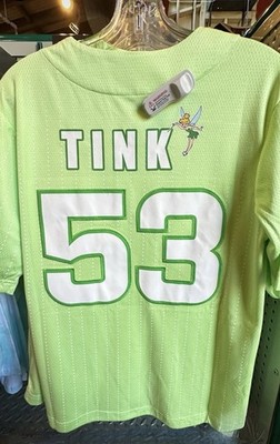 Disney 2025 Disneyland Green TinkerBell Tink Baseball Jersey XS