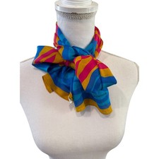 Vintage 80s Liz Claiborne Bold Print Rectangular Neck Scarf Turquoise Blue