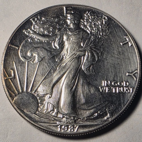 1987 Silver Eagle $1 Dollar 1oz Almost Uncirculated Details-With Scratches