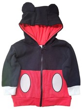 Mickey Mouse Boys Black Red Front Zip Hoodie Sweatshirt Jacket Size 2T