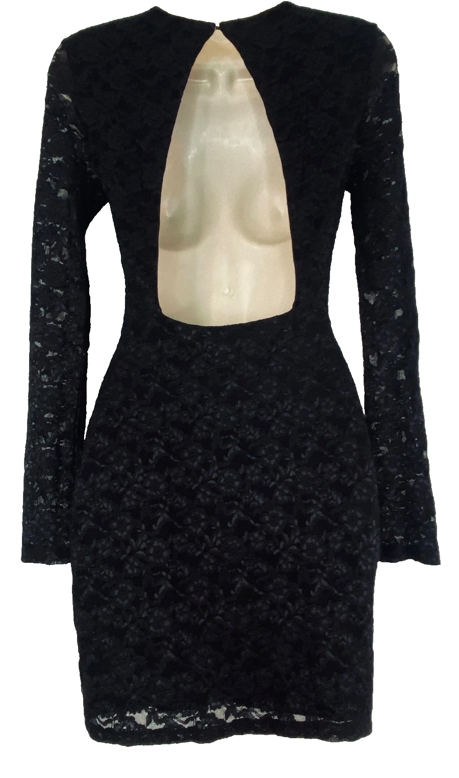 UNDERCOVER Mini abito nero Victoria's Secret pizzo XS manica lunga schiena aperta bodycon trasparente