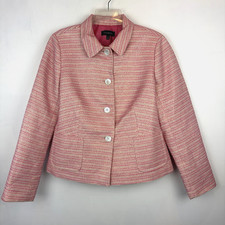 Talbots Tweed Blazer Jacket Womens 12 Pink Button Lady Preppy Old Money Career