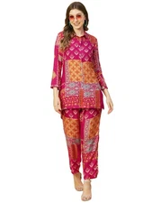 GoSriKi Women's Chanderi Cotton Short Length Printed Co-Ord Set