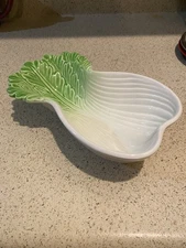 Vintage Vegetable Serving Dish Bowl Napa Cabbage Bok Choy Shaped Ceramic JAPAN