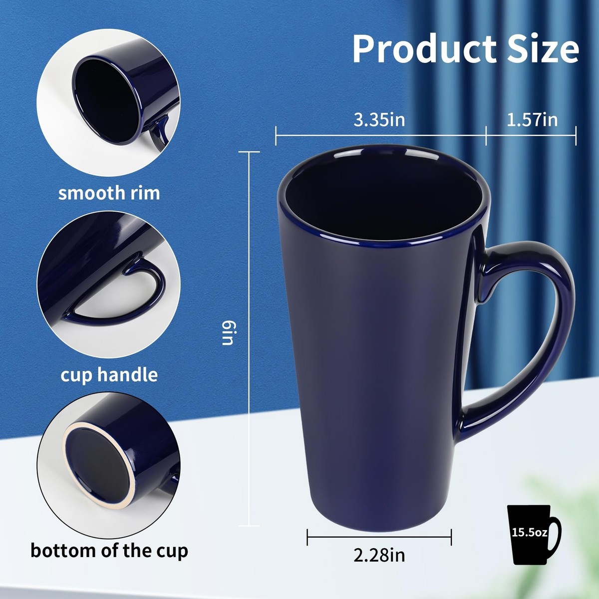16oz Funnel Ceramic Tall Coffee Mugs for Coffee, Tea, Cocoa, Latte