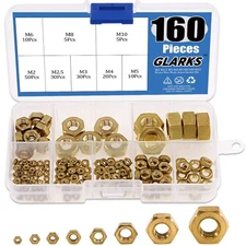 160pcs Metric M2 M2.5 M3 M4 M5 M6 M8 M10 High Strength Brass Hex Nuts Assortment