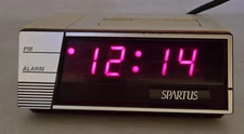Vintage Spartus Alarm Clock Model 1207 Red LCD Display White Travel Size Tested
