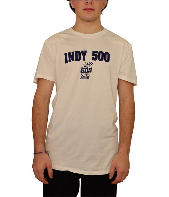 Indy 500 Mens Patch Shoulders Graphic T-Shirt, white, L