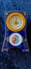 Antike / Vintage Porzellan Tisch-/Kaminuhr kobaltblau mit Golddekor + Schlüssel