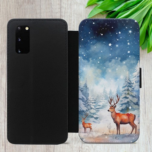 REINDEER FLIP CASE FOR IPHONE SAMSUNG GOOGLE WINTER DEER GIFT WALLET PHONE COVER - Picture 10 of 38