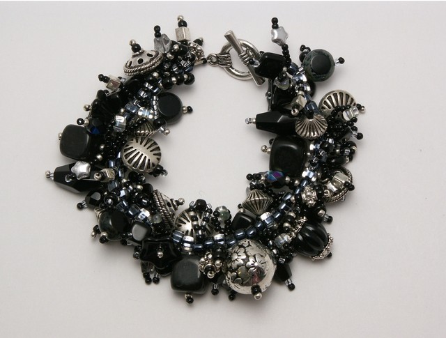 silver black beads bracelet