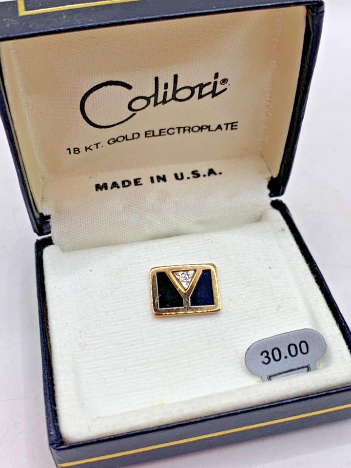 Colibri Tie Tack 18kt Gold Electroplate with Black Accents & Crystal Gemstone - Image 3 of 4