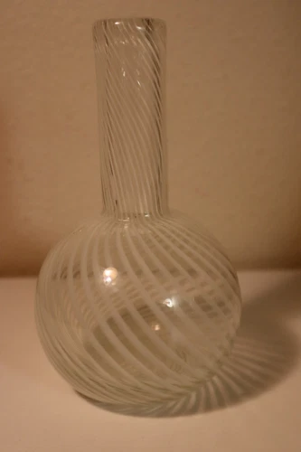 Vintage White/Clear Murano Glass Vase 6"