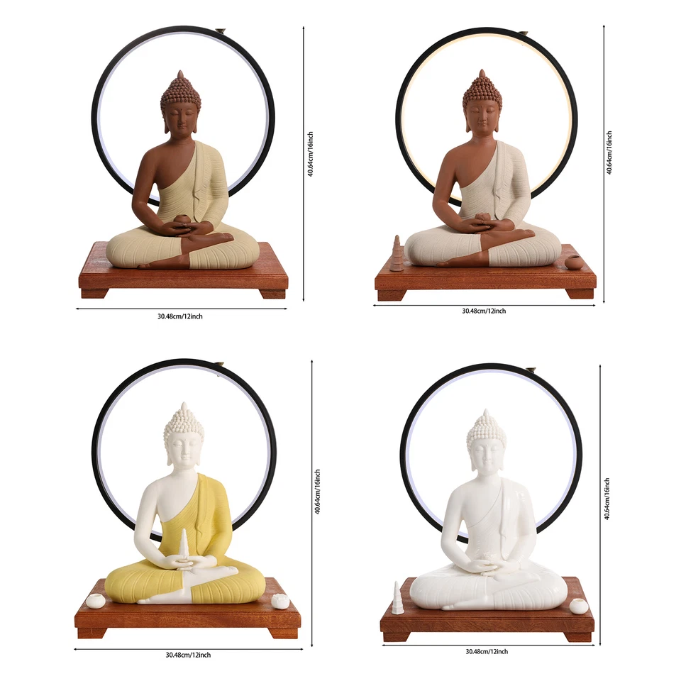 LED Halo Ceramic Buddha Statue Table Lamp Buddha Statue with Lamp for Home Décor - Image 2 of 4