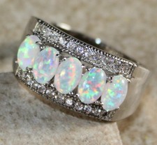 SILVER Elegant White Fire Opal 5 Stone Ring WR41103