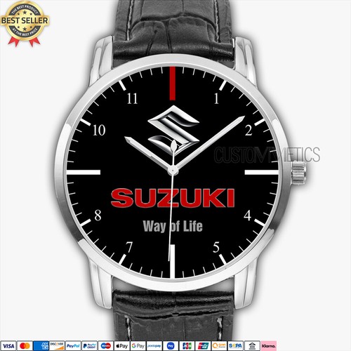 Suzuki Logo SZ01 Black Quartz Watch Analog Stainless Steel Men's Wristwatch