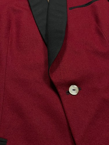 Vintage Wool Smoking Dinner Jacket Burgundy Black Contrast Shawl Collar - Picture 6 of 16