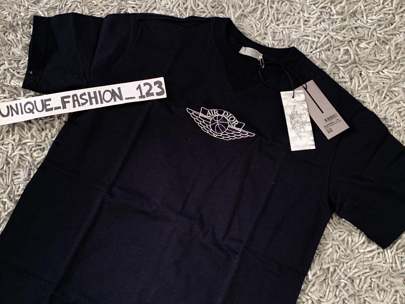 CHRISTIAN DIOR X AIR JORDAN 1 TEE NAVY BLUE XXS T-SHIRT LOW HIGH GENUINE WINGS