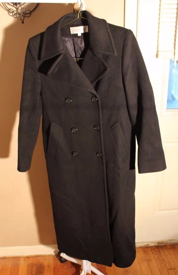 JONES NEW YORK MUJER NEGRO LANA INVIERNO LARGO GABARDINA MAXI ABRIGO talla 4