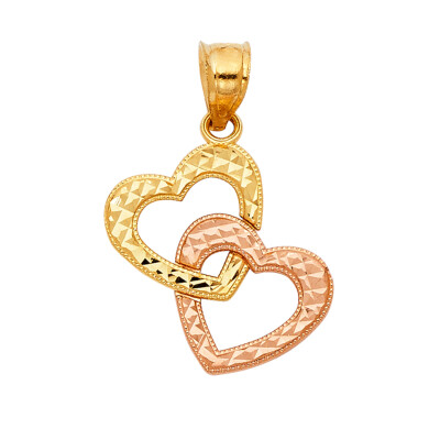 14K Bicolor Gold Doppel Herz Anhänger für Kette