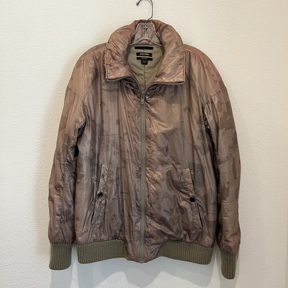 Diesel Black Gold Tag Mens Brown Puffer Jacket Lamb Leather